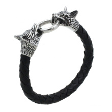Wholesale Titanium Stainless Steel Leather Wolf bracelet